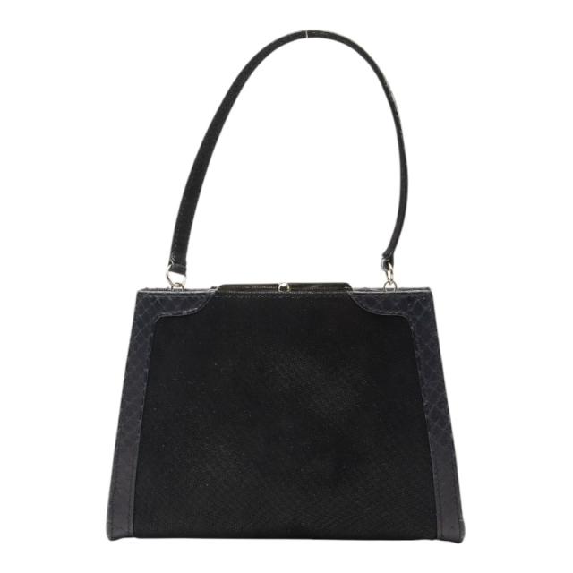 ロエベ がま口 ハンドバッグ ブラック ベロア クロコダイル レディース LOEWE 【中古】