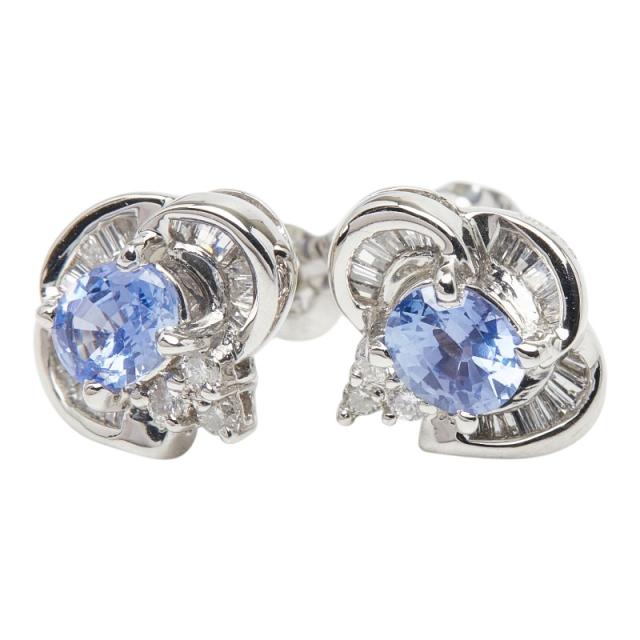 Pt850 プラチナ ダイヤ0.36ct サファイア0.41ct サファイア0.43ct スタッドピアス ピアス レディース 中古