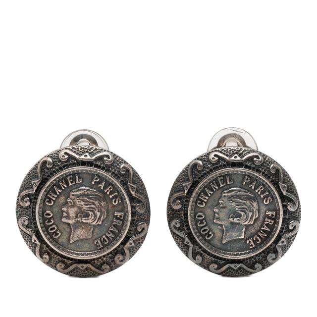 シャネル 硬貨 コインモチーフ ラウンド イヤリング ヴィンテージ 96A刻印 ブラック メタル レディース CHANEL 【中古】