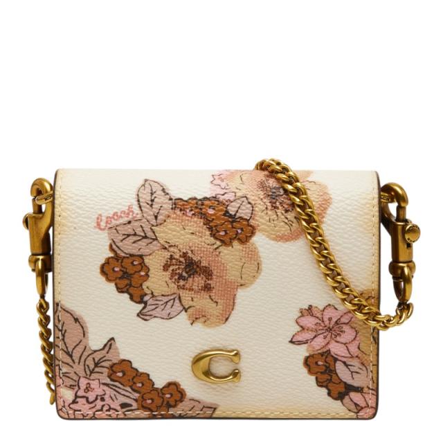 コーチ職 お花 ミニ チェーン店 ウォレット マルチ色合い ベージュ なめし革 レディース COACH 【中古】
