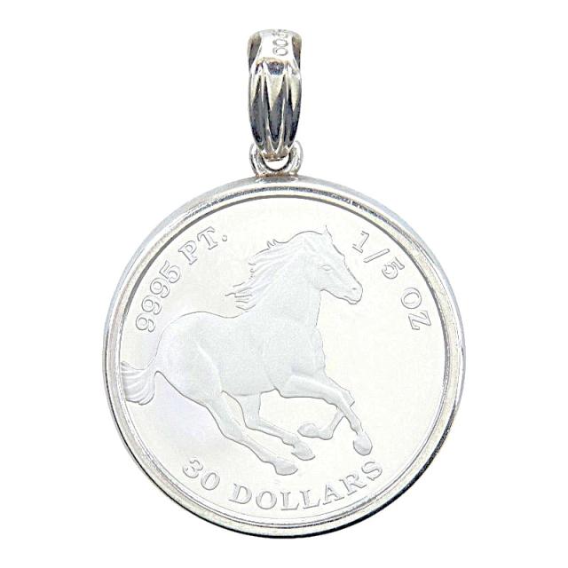 Pt1000 プラチナ Pt900 プラチナ ツバルホース 2020年 1/5oz エリザベス2世 30ドル白金貨 ペンダントトップ ネックレス レディース 中古