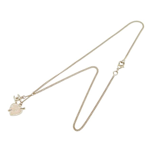 シャネル ココマーク ハート&amp;アロー ラインストーン ペンダント ネックレス 10P ゴールド ピンク メッキ エナメル CHANEL 【中古】_3