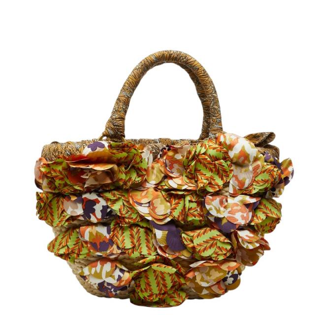 プラダ 三角ロゴプレート ラフィア カゴバッグ ハンドバッグ マルチカラー レディース PRADA 【中古】