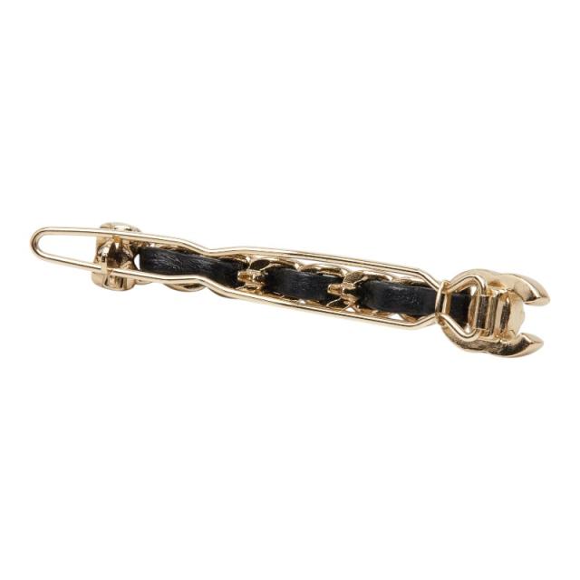 シャネル ココマーク ターンロック バレッタ ヘアアクセサリー ゴールド ブラック メッキ レザー レディース CHANEL 【中古】_1