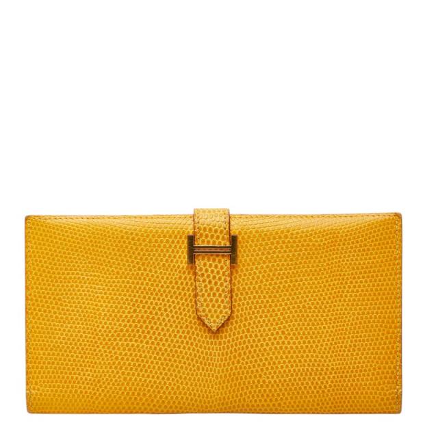 エルメス ベアン スフレ 長財布 イエロー リザード レディース HERMES