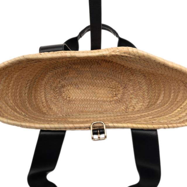 クロエ ロゴ ミディアム バスケット ハンドバッグ カゴバッグ ベージュ ブラック ラフィア レザー レディース Chloe 【中古】_4