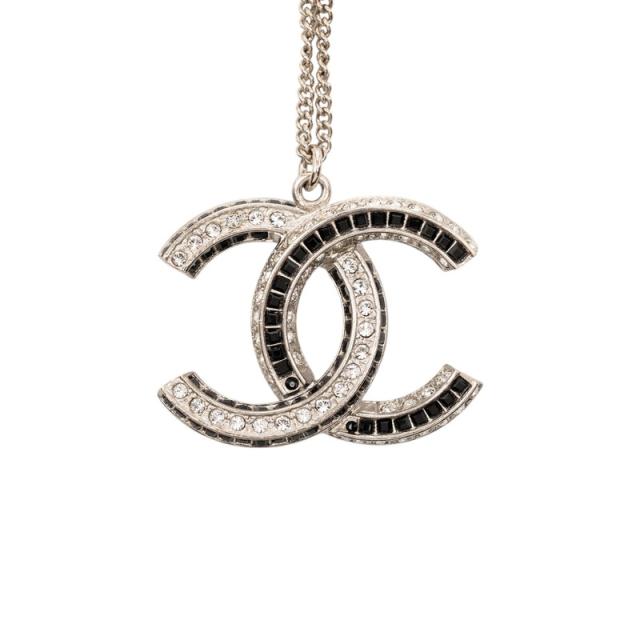 シャネル ココマーク ラインストーン ネックレス シルバー ブラック メタル レディース CHANEL 【中古】