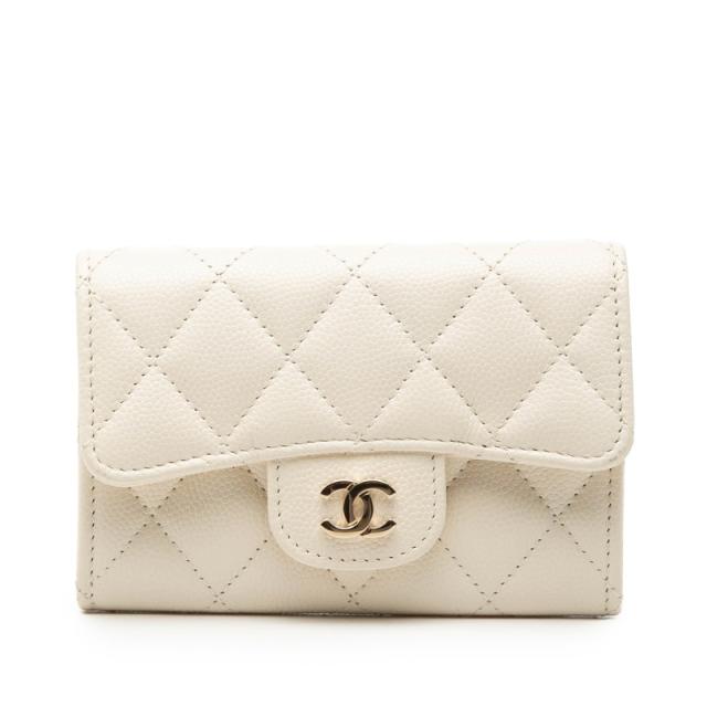シャネル ココマーク マトラッセ コインケース 小銭入れ AP0214 ホワイト キャビアスキン レディース CHANEL 【中古】