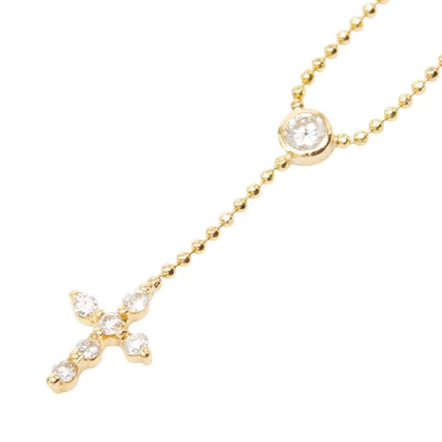 K18YG イエローゴールド ダイヤ0.10ct ダイヤ0.10ct クロスモチーフ ペンダント ネックレス レディース 中古