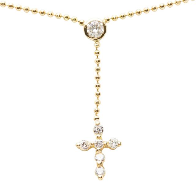 K18YG イエローゴールド ダイヤ0.10ct ダイヤ0.10ct クロスモチーフ ペンダント ネックレス レディース 中古_2