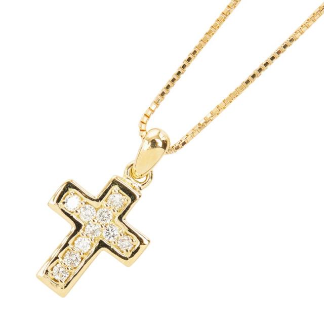 K18YG イエローゴールド ダイヤ0.13ct クロスモチーフ ペンダント ネックレス レディース 中古