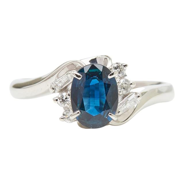 Pt900 プラチナ サファイア1.09ct ダイヤ0.16ct リング 指輪 レディース 15号 中古