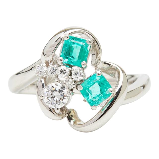 Pt900 プラチナ エメラルド0.63ct ダイヤ0.18ct ダイヤ0.24ct リング 指輪 レディース 11.5号 中古