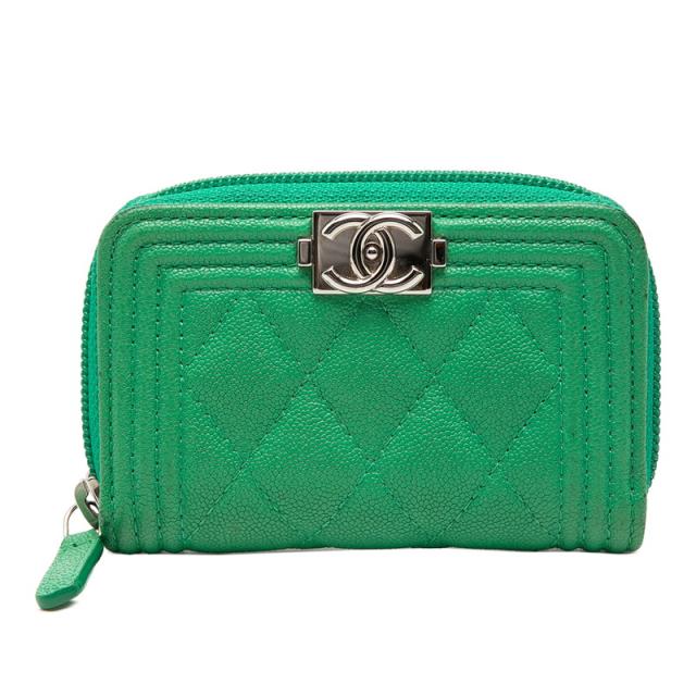 シャネル ココマーク ボーイシャネル コインケース 小銭入れ グリーン キャビアスキン レディース CHANEL 【中古】