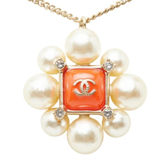 シャネル ココマーク ラインストーン ネックレス ゴールド オレンジ メッキ フェイクパール レディース CHANEL 【中古】_1
