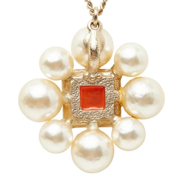 シャネル ココマーク ラインストーン ネックレス ゴールド オレンジ メッキ フェイクパール レディース CHANEL 【中古】_2