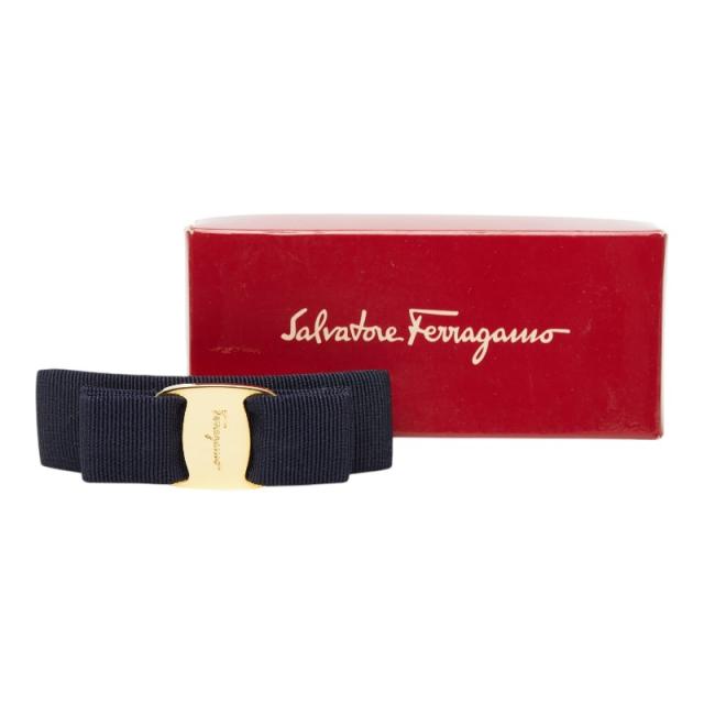 サルヴァトーレフェラガモ ヴァラリボン バレッタ ヘアアクセサリー ゴールド ブラック メッキ キャンバス Salvatore Ferragamo 【中古】_4