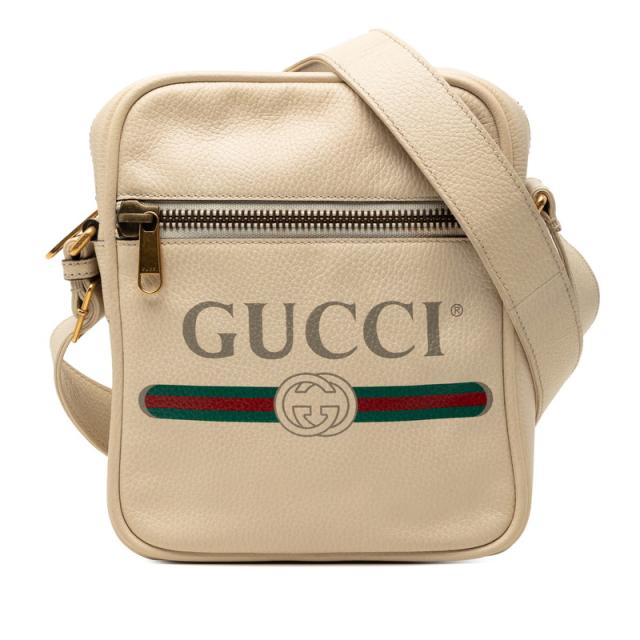 グッチ ロゴプリント ショルダーバッグ 523591 ホワイト マルチカラー レザー レディース GUCCI 【中古】