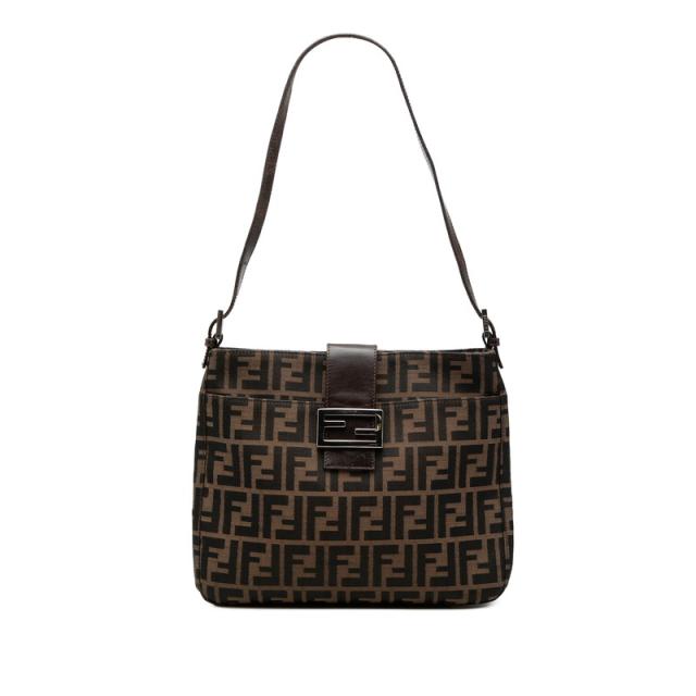 フェンディ ズッカ マンマバケット ハンドバッグ ショルダーバッグ ブラウン キャンバス レザー レディース FENDI 【中古】