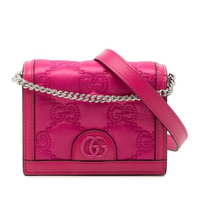 グッチ GGマーモント マトラッセ ミニ チェーン ハンドバッグ ショルダーバッグ 2WAY 723777 ピンク ナイロン レザー GUCCI 【中古】