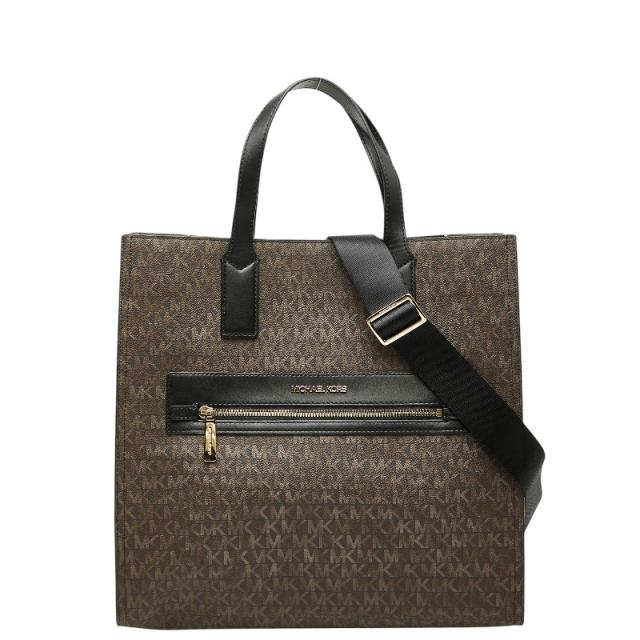 マイケルコース MKシグネチャー KENLY LG NS TOTE トートバッグ ショルダー ハンドバッグ 2WAY ブラウン ブラック Michael Kors 【中古】