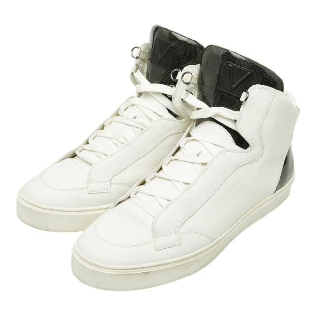 ルイ ヴィトン ダミエ ミドルカット スニーカー サイズ9 1/2 ホワイト ブラック レザー メンズ LOUIS VUITTON 【中古】