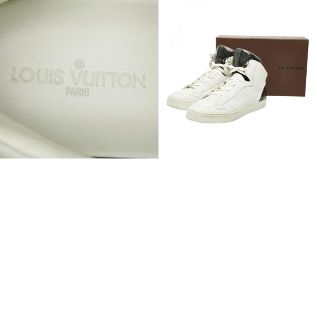 ルイ ヴィトン ダミエ ミドルカット スニーカー サイズ9 1/2 ホワイト ブラック レザー メンズ LOUIS VUITTON 【中古】