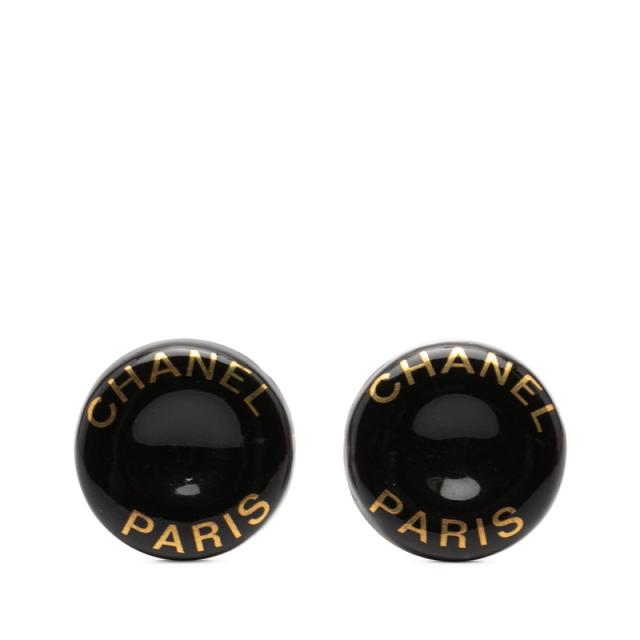 シャネル ロゴ イヤリング ブラック ゴールド エナメル メタル レディース CHANEL 【中古】