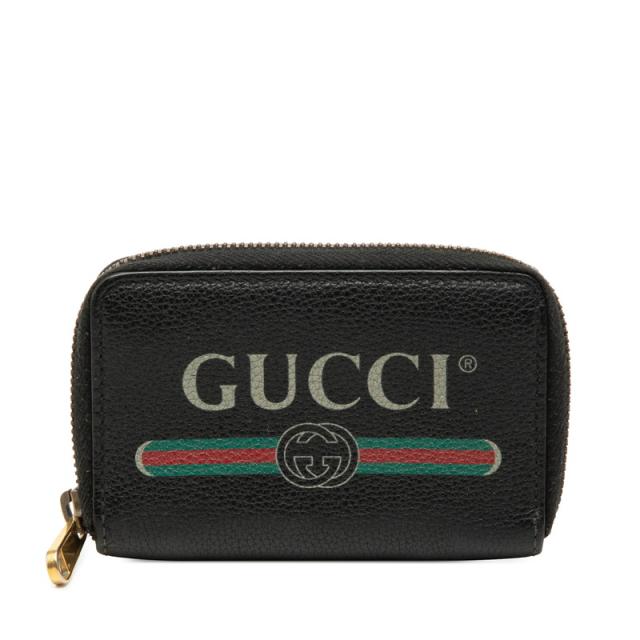 グッチ インターロッキングG ラウンドファスナー コインケース 小銭入れ 496319 ブラック レザー レディース GUCCI 【中古】