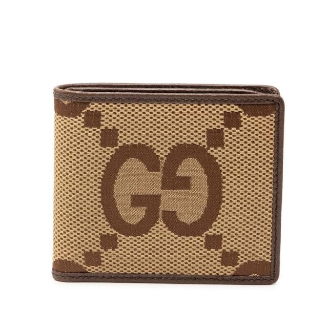 グッチ ジャンボGG 二つ折り財布 699308 ブラウン キャンバス レザー レディース GUCCI 【中古】