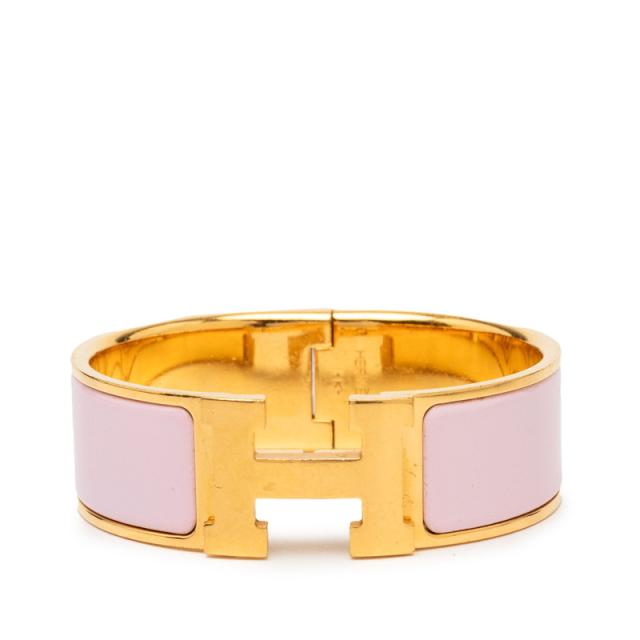エルメス クリッククラックH GM ブレスレット バングル ゴールド ピンク エナメル メッキ レディース HERMES 【中古】