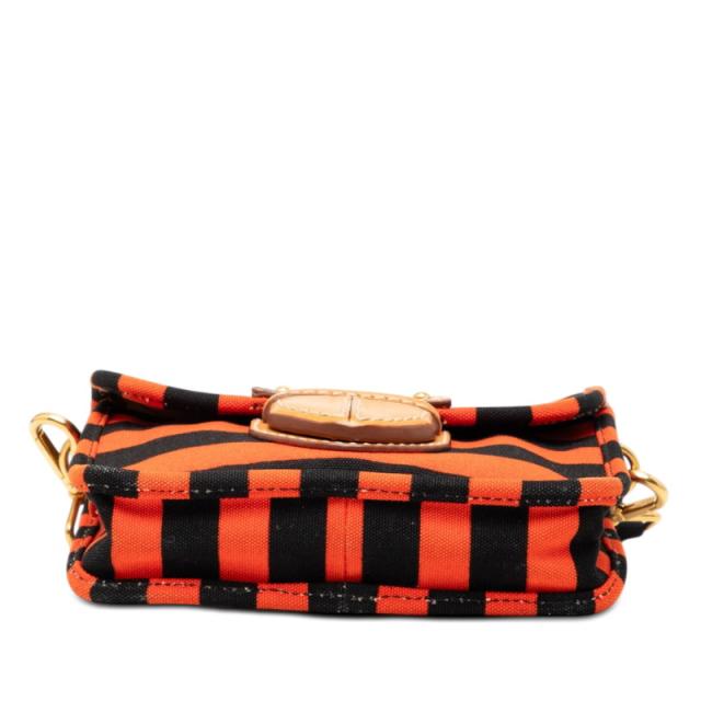 プラダ カナパ ボーダー ショルダーバッグ BT0785 オレンジ ブラック キャンバス レザー レディース PRADA 【中古】_2