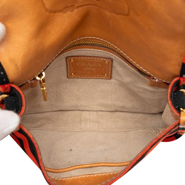 プラダ カナパ ボーダー ショルダーバッグ BT0785 オレンジ ブラック キャンバス レザー レディース PRADA 【中古】_3