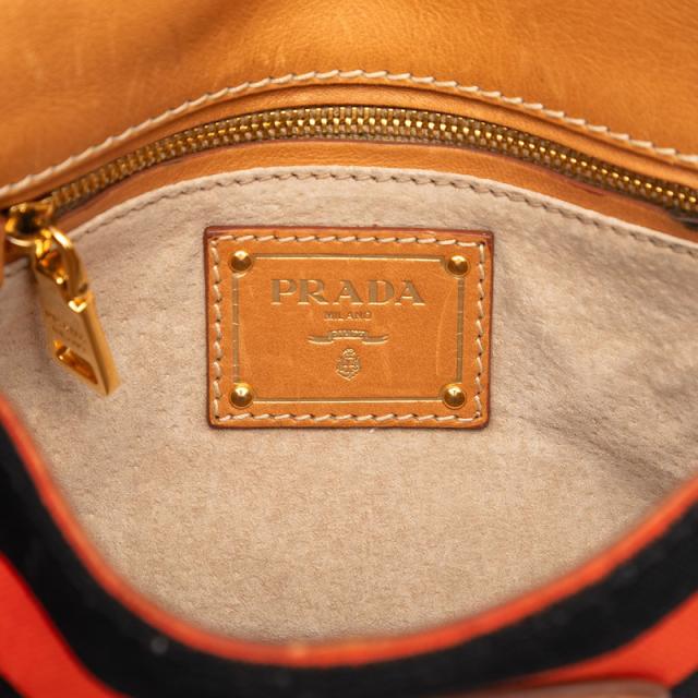 プラダ カナパ ボーダー ショルダーバッグ BT0785 オレンジ ブラック キャンバス レザー レディース PRADA 【中古】_5