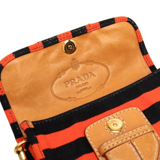 プラダ カナパ ボーダー ショルダーバッグ BT0785 オレンジ ブラック キャンバス レザー レディース PRADA 【中古】_4