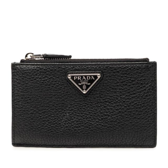 プラダ 三角ロゴプレート カードケース コインケース フラグメントケース ブラック レザー レディース PRADA 【中古】