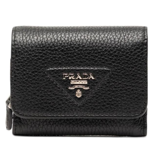 プラダ 三つ折り財布 ミニウォレット ブラック ヴィッテロダイノレザー レディース PRADA 【中古】