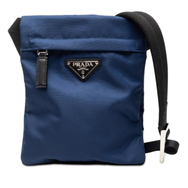 プラダ 三角ロゴプレート ショルダーバッグ ネイビー ブラック ナイロン レディース PRADA 【中古】
