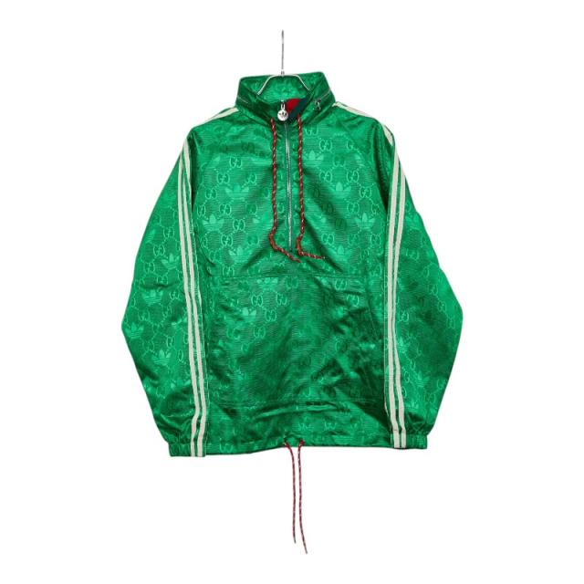 グッチ × アディダス マクロGG ハーフジップ アノラック ジャケット サイズ44 グリーン ナイロン メンズ GUCCI adidas 【中古】