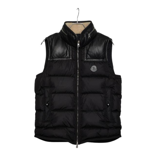 モンクレール ミレー MILLAIS ダウンベスト サイズ1 C20914337585 ブラック ナイロン レザー ダウン/フェザー メンズ MONCLER 【中古】