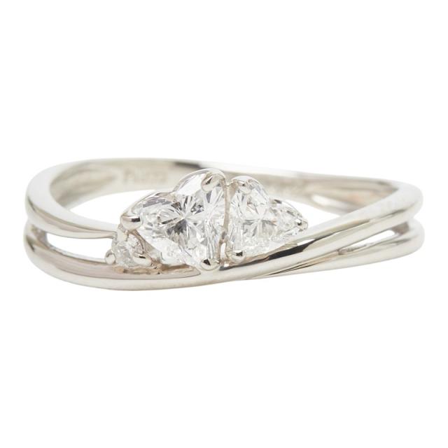 Pt900 プラチナ ダイヤ0.38ct ダイヤ0.02ct デザインリング ハートモチーフ リング 指輪 レディース 10号 中古