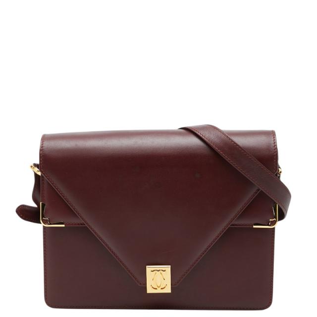 カルティエ マストライン 斜め掛け ショルダーバッグ ボルドー ワインレッド レザー レディース CARTIER 【中古】