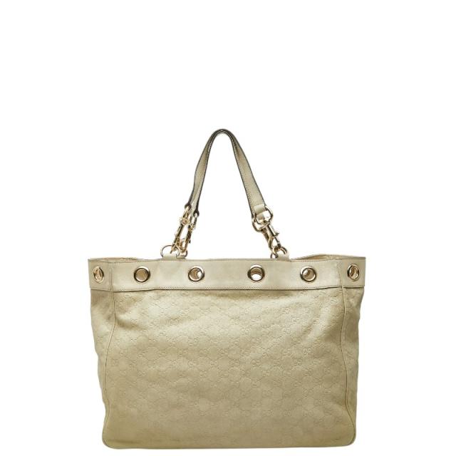グッチ グッチシマ トートバッグ ハンドバッグ 153033 ベージュ キャンバス レザー レディース GUCCI 【中古】