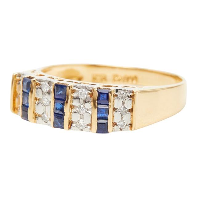 K18YG イエローゴールド Pt900 プラチナ サファイア0.40ct ダイヤ0.10ct リング 指輪 レディース 12号 中古_1