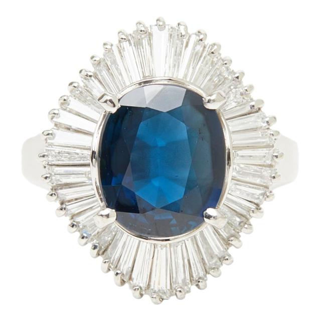 Pt900 プラチナ サファイア3.10ct ダイヤ1.10ct フラワーモチーフ リング 指輪 レディース 11.5号 中古