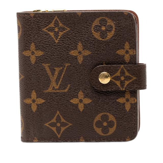 ルイ ヴィトン モノグラム コンパクトジップ 二つ折り財布 M61667 ブラウン PVC レザー レディース LOUIS VUITTON 【中古】