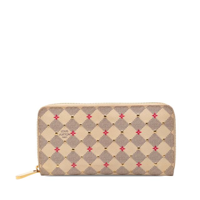 ルイ ヴィトン ダミエ アズール ジッピーウォレット スタッズ 長財布 ラウンドファスナー N64615 ホワイト LOUIS VUITTON 【中古】