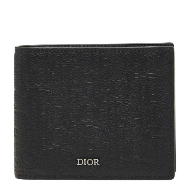 ディオール ロゴ 二つ折り財布 ブラック レザー メンズ Dior 【中古】