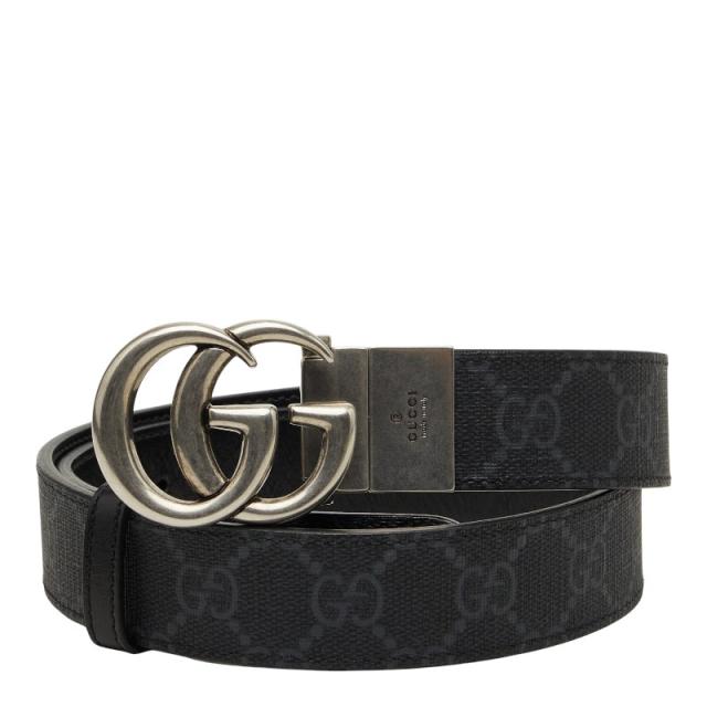 グッチ GGスプリーム インターロッキングG 胴締め 大きさ 75 30 643847 黒いこと しろがね色金具 PVC メンズ GUCCI 【中古】