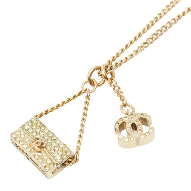 シャネル ココマーク マトラッセバッグ モチーフ チェーン ペンダントネックレス ゴールド ラインストーン メッキ CHANEL 【中古】